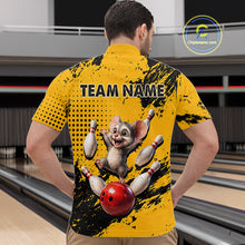 Load image into Gallery viewer, Black &amp; Yellow Funny Mouse Bowling Team Shirt for Men Custom Bowling Jersey Polo &amp; Quarter-Zip QZT1032