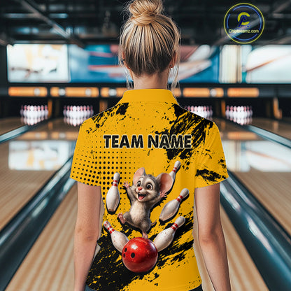Black & Yellow Funny Mouse Bowling Team Shirt for Women Custom Bowling Jersey Polo & Quarter-Zip QZT1032