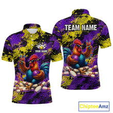 Load image into Gallery viewer, Purple &amp; Yellow Chicken Bowling Shirt for Men Custom Bowling Jersey Rooster Polo &amp; 1/4-Zip QZT1034