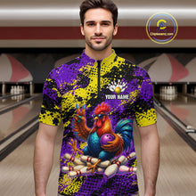 Load image into Gallery viewer, Purple &amp; Yellow Chicken Bowling Shirt for Men Custom Bowling Jersey Rooster Polo &amp; 1/4-Zip QZT1034