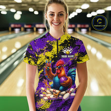 Load image into Gallery viewer, Purple &amp; Yellow Chicken Bowling Shirt for Women Custom Bowling Jersey Rooster Polo &amp; 1/4-Zip QZT1034