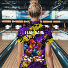 Load image into Gallery viewer, Purple &amp; Yellow Chicken Bowling Shirt for Women Custom Bowling Jersey Rooster Polo &amp; 1/4-Zip QZT1034