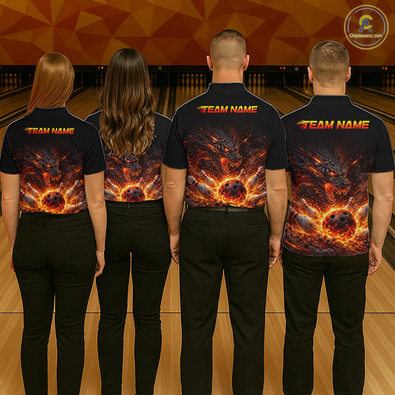 Custom Flame Dragon Bowling Shirt for Men Bowling Jersey Polo & Quarter-Zip Bowling Outfit QZT996