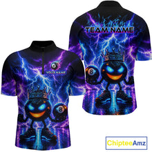 Load image into Gallery viewer, Colorful billiard jersey with lightning design and customizable text on a white background