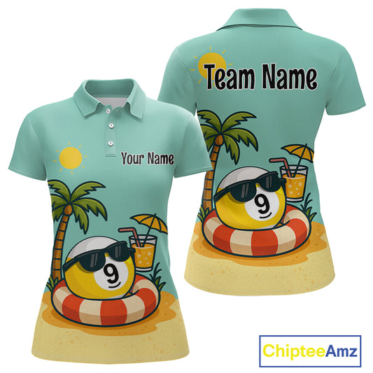 Custom Funny 9 Ball Billiard Shirts for Women Summer Billiard Jersey Polo & 1/4 Zip Pool Shirt BHT25