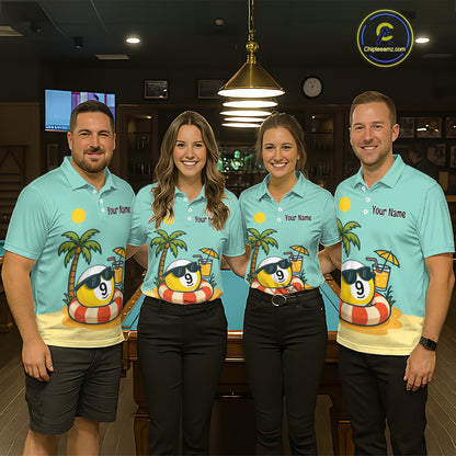 Custom Funny 9 Ball Billiard Shirts for Men Summer Billiard Jersey Polo & 1/4 Zip Pool Shirt BHT25