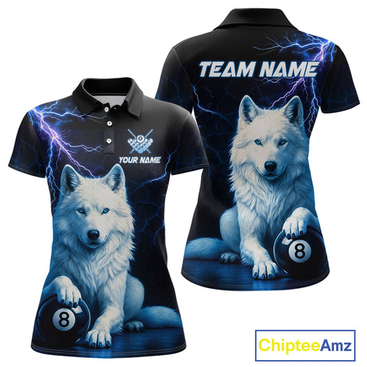 Custom Wolf 8 Ball Billiard Shirts for Women Billiard Jersey Polo & 1/4 Zip Pool Shirt BHT26