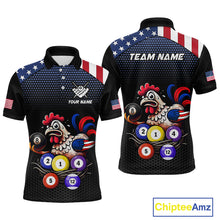 Load image into Gallery viewer, Custom Funny American Flag Chicken Billiard Shirt for Men Billiard Jersey Polo &amp; Quarter-Zip Pool Shirt BHT28