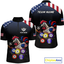 Load image into Gallery viewer, Custom Funny American Flag Chicken Billiard Shirt for Men Billiard Jersey Polo &amp; Quarter-Zip Pool Shirt BHT28