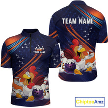 Load image into Gallery viewer, Funny Chicken Polo Bowling Shirt for Men Custom Bowling Jersey 1/4 Zip Bowling Outfit QZT826