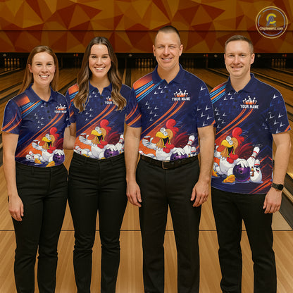 Funny Chicken Polo Bowling Shirt for Men Custom Bowling Jersey 1/4 Zip Bowling Outfit QZT826