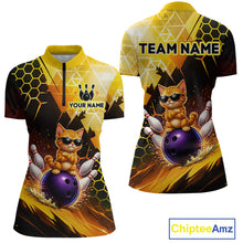 Load image into Gallery viewer, Bowling-themed shirt with a cat design and customizable text, featuring the brand 'Chiptee Amz'.