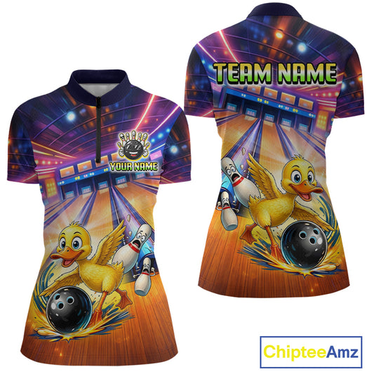 Bowling jersey with cartoon ducks and bowling elements, featuring 'Chiptee Amz' branding.