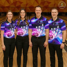 Load image into Gallery viewer, Custom Purple Blue Crazy Bowling Shirt for Men Polo &amp; 1/4-Zip Bowling League Outfit QZT831