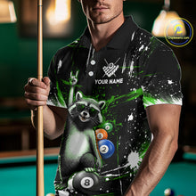 Load image into Gallery viewer, Custom Green Funny Raccoon Billiard Shirt for Men 8 Ball &amp; 9 Ball Pool Billiard Jersey Polo &amp; 1/4-Zip BHT44