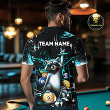 Load image into Gallery viewer, Custom Turquoise Funny Raccoon Billiard Shirt for Men 8 Ball &amp; 9 Ball Pool Billiard Jersey Polo &amp; 1/4-Zip BHT44