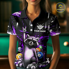 Load image into Gallery viewer, Custom Purple Funny Raccoon Billiard Shirt for Women 8 Ball &amp; 9 Ball Pool Billiard Jersey Polo &amp; 1/4-Zip BHT44