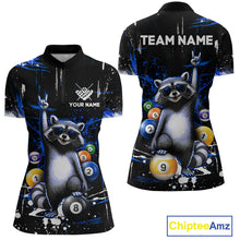 Load image into Gallery viewer, Polo shirt with raccoon design and customizable text on a black background