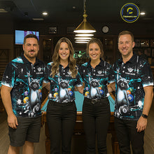 Load image into Gallery viewer, Custom Turquoise Funny Raccoon Billiard Shirt for Men 8 Ball &amp; 9 Ball Pool Billiard Jersey Polo &amp; 1/4-Zip BHT44