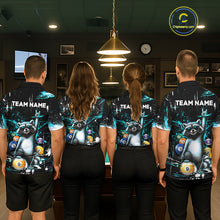 Load image into Gallery viewer, Custom Turquoise Funny Raccoon Billiard Shirt for Men 8 Ball &amp; 9 Ball Pool Billiard Jersey Polo &amp; 1/4-Zip BHT44