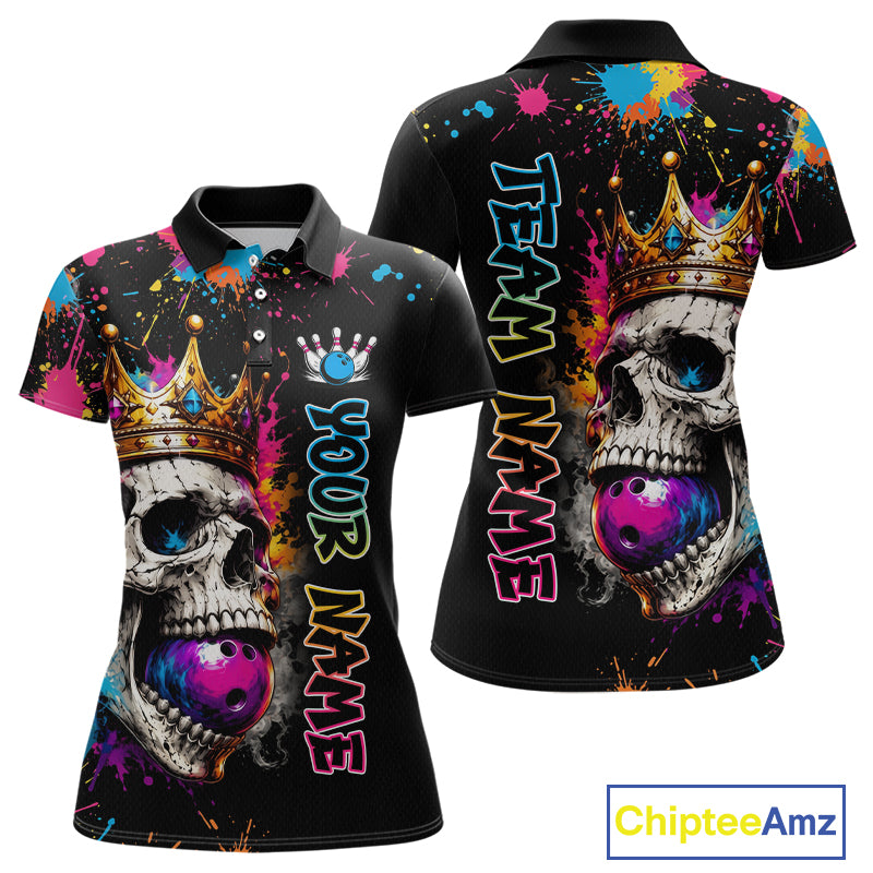 Black polo shirt with colorful skull design and 'Team Your Name' text on a white background