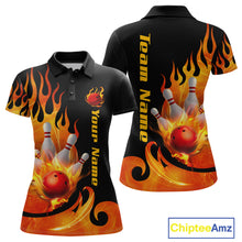 Load image into Gallery viewer, Orange Flame Bowling Team Shirt for Women Bowling League Jersey Polo &amp; 1/4 Zip Bowling Outfit QZT782