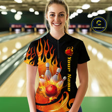 Load image into Gallery viewer, Orange Flame Bowling Team Shirt for Women Bowling League Jersey Polo &amp; 1/4 Zip Bowling Outfit QZT782