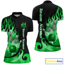 Load image into Gallery viewer, Green Flame Bowling Team Shirt for Women Bowling League Jersey Polo &amp; 1/4 Zip Bowling Outfit QZT782