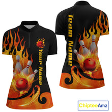 Load image into Gallery viewer, Orange Flame Bowling Team Shirt for Women Bowling League Jersey Polo &amp; 1/4 Zip Bowling Outfit QZT782