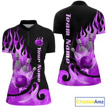 Load image into Gallery viewer, Purple Flame Bowling Team Shirt for Women Bowling League Jersey Polo &amp; 1/4 Zip Bowling Outfit QZT782