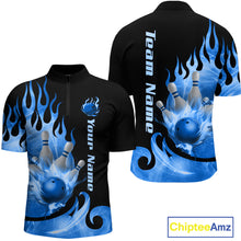 Load image into Gallery viewer, Blue Flame Bowling Team Shirt for Men Bowling League Jersey Polo &amp; 1/4 Zip Bowling Outfit QZT782