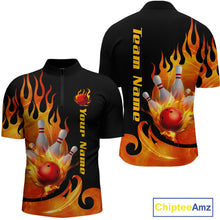 Load image into Gallery viewer, Orange Flame Bowling Team Shirt for Men Bowling League Jersey Polo &amp; 1/4 Zip Bowling Outfit QZT782
