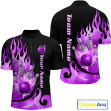 Load image into Gallery viewer, Purple Flame Bowling Team Shirt for Men Bowling League Jersey Polo &amp; 1/4 Zip Bowling Outfit QZT782