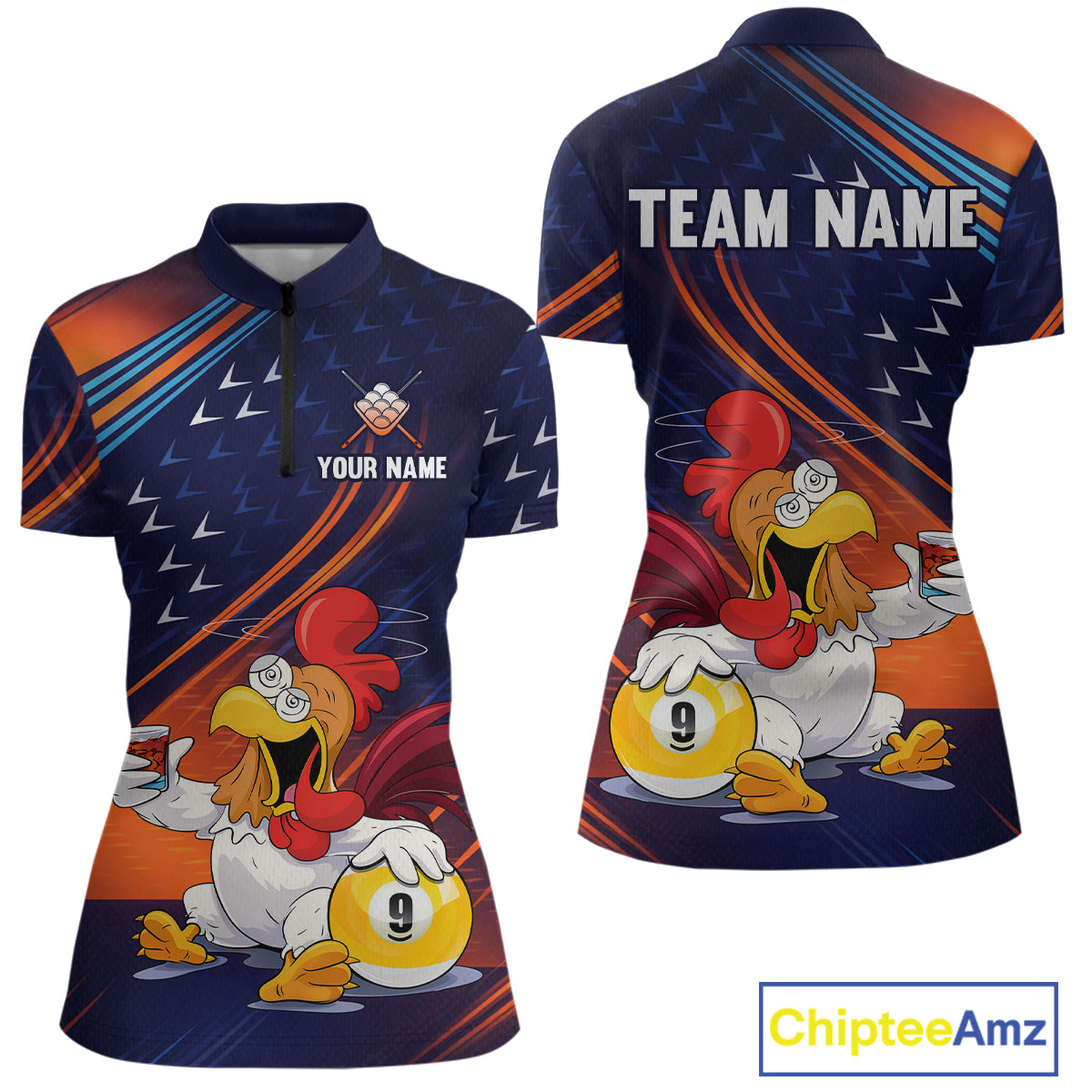 Funny Chicken Billiard Shirts for Women Custom 9 Ball Billiard Jersey Pool Shirt BHT12