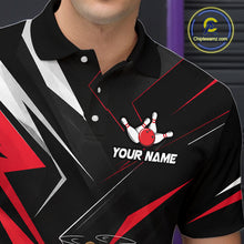 Load image into Gallery viewer, Black polo shirt with red and white design and 'Your Name' text on a dark background