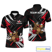 Load image into Gallery viewer, Black polo shirt with cartoon bear design and customizable text on a white background