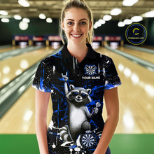 Load image into Gallery viewer, Custom Blue Funny Raccoon Dart Team Shirt for Women Dart Jersey Polo &amp; /4-Zip Dartboard Shirt Outfit DHT29