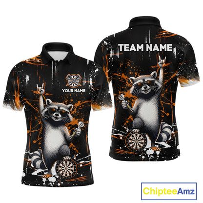 Custom Orange Funny Raccoon Dart Team Shirt for Men Dart Jersey Polo & /4-Zip Dartboard Shirt Outfit DHT29