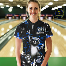 Load image into Gallery viewer, Custom Blue Funny Raccoon Dart Team Shirt for Women Dart Jersey Polo &amp; /4-Zip Dartboard Shirt Outfit DHT29