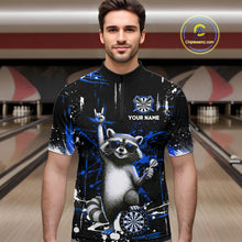 Load image into Gallery viewer, Custom Blue Funny Raccoon Dart Team Shirt for Men Dart Jersey Polo &amp; /4-Zip Dartboard Shirt Outfit DHT29