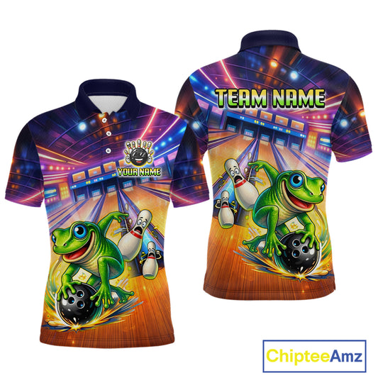 Custom Funny Frog Bowling Shirt for Men Polo & 1/4-Zip Bowling Team Jersey League QZT843