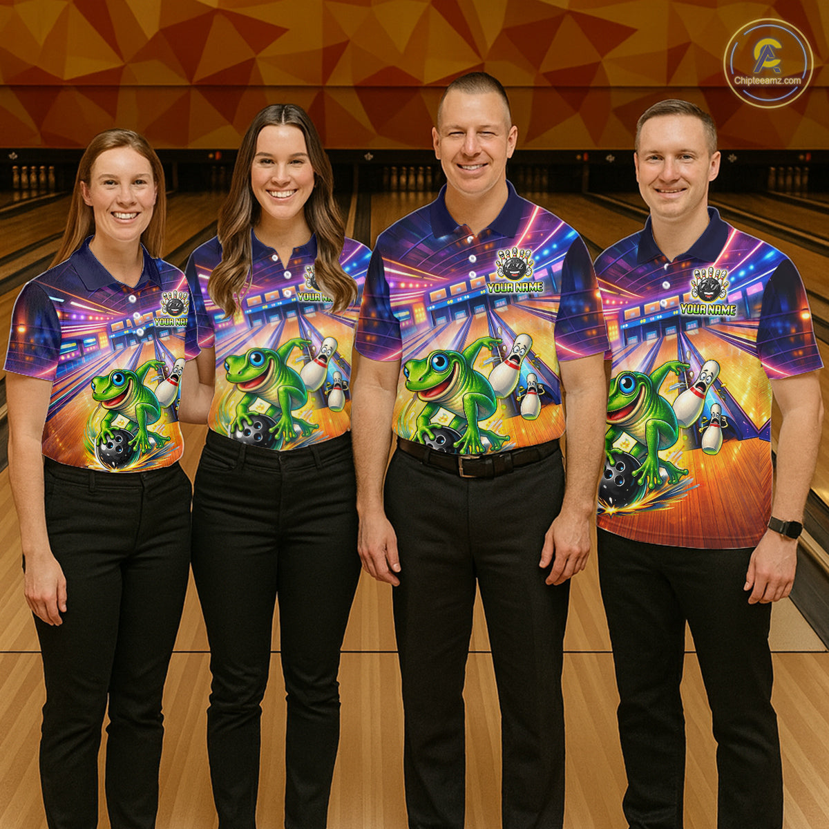 Custom Funny Frog Bowling Shirt for Men Polo & 1/4-Zip Bowling Team Jersey League QZT843