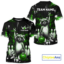 Load image into Gallery viewer, Black and green t-shirt with raccoon design and customizable text, featuring the brand 'ChipteeAmz'.