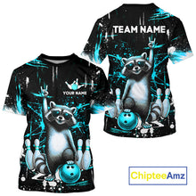 Load image into Gallery viewer, Black and turquoise t-shirt with raccoon design and customizable text, featuring the brand 'ChipteeAmz'.