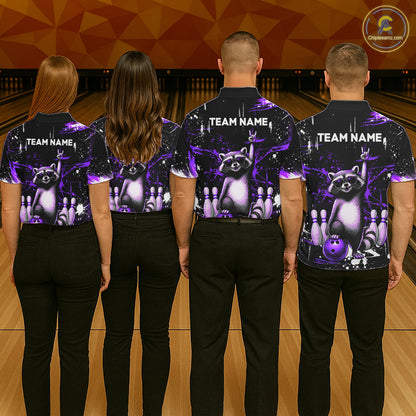 Custom Purple Funny Raccoon Bowling Shirt for Women Bowling Jersey Polo & 1/4-Zip Bowling Outfit QZT892