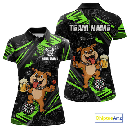 Green Funny Bulldog Dart Team Shirt for Women Custom Dart Jersey Dartboard Shirt DHT28