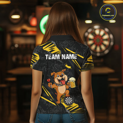 Yellow Funny Bulldog Dart Team Shirt for Women Custom Dart Jersey Dartboard Shirt DHT28