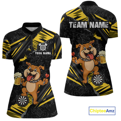 Yellow Funny Bulldog Dart Team Shirt for Women Custom Dart Jersey Dartboard Shirt DHT28