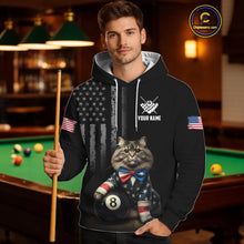 Load image into Gallery viewer, Custom American Flag Funny Cat Billiard Shirt for Men 8 Ball Pool Shirt Polo &amp; 1/4 Zip Billiard Jersey BHT20