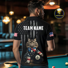 Load image into Gallery viewer, Custom American Flag Funny Cat Billiard Shirt for Men 8 Ball Pool Shirt Polo &amp; 1/4 Zip Billiard Jersey BHT20